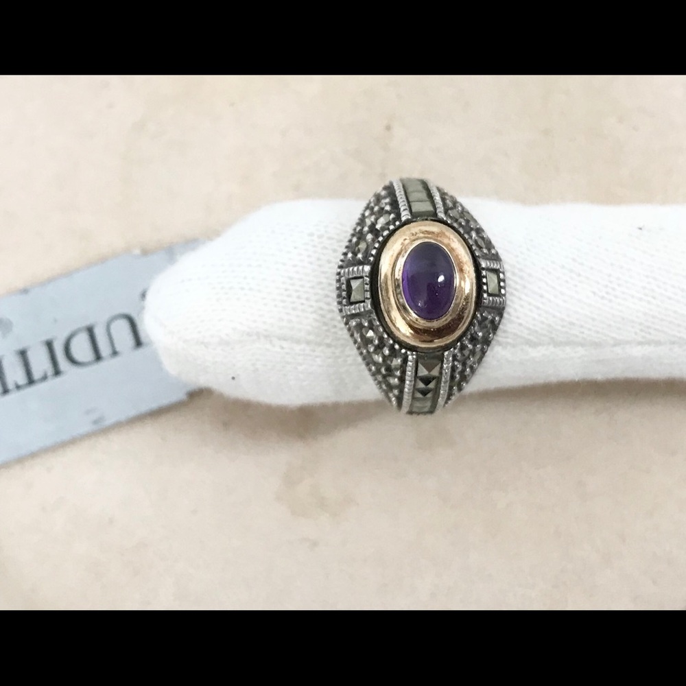 Judith Jack Silver and Gold Amethyst Ring.